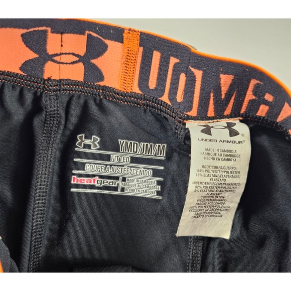 Under armour boy's compression shorts Medium black orange EUC ^ - Picture 2 of 4